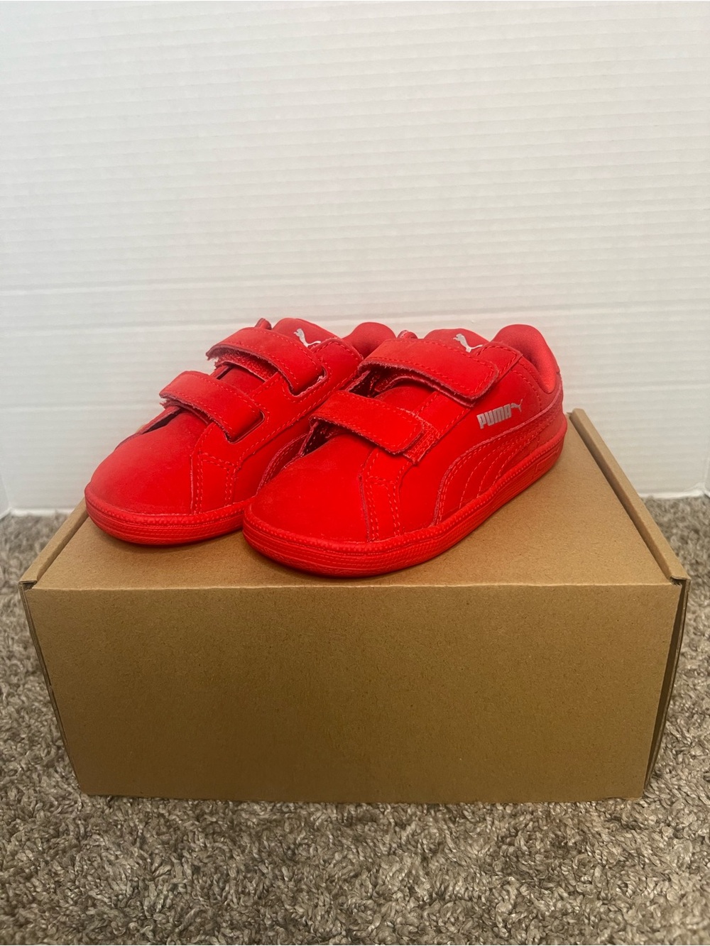 Puma Kids Red Velcro Low-Top Sneakers